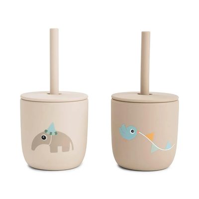 DONE BY DEER Deer Celebration Silicone Pack 2 Cups Straws 餐盤組 正品代購