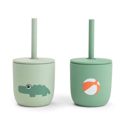 DONE BY DEER Deer Playground Silicone Pack 2 Cups Straws 餐盤組 正品代購