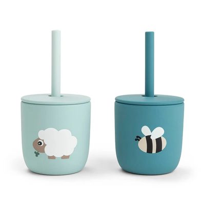 DONE BY DEER Deer Tiny Farm Silicone Pack 2 Cups Straws 餐盤組 正品代購