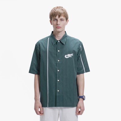 🐊 Lacoste AF355 條紋開襟短袖襯衫｜限時代購 (綠色)