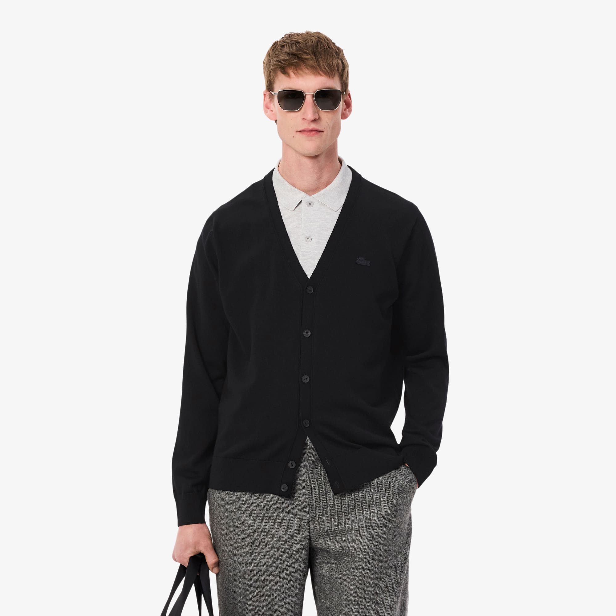 LACOSTE 美利奴羊毛 V 領開襟衫（黑色）｜官網代購 [AH5665-55N-031]