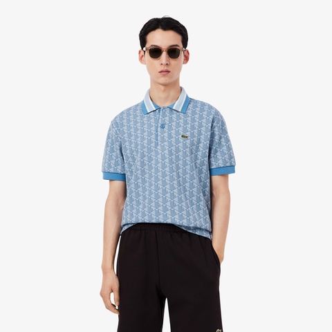 LACOSTE 滿版字母織花 Polo 衫（天藍）｜官網代購 [DH1417-1QI]