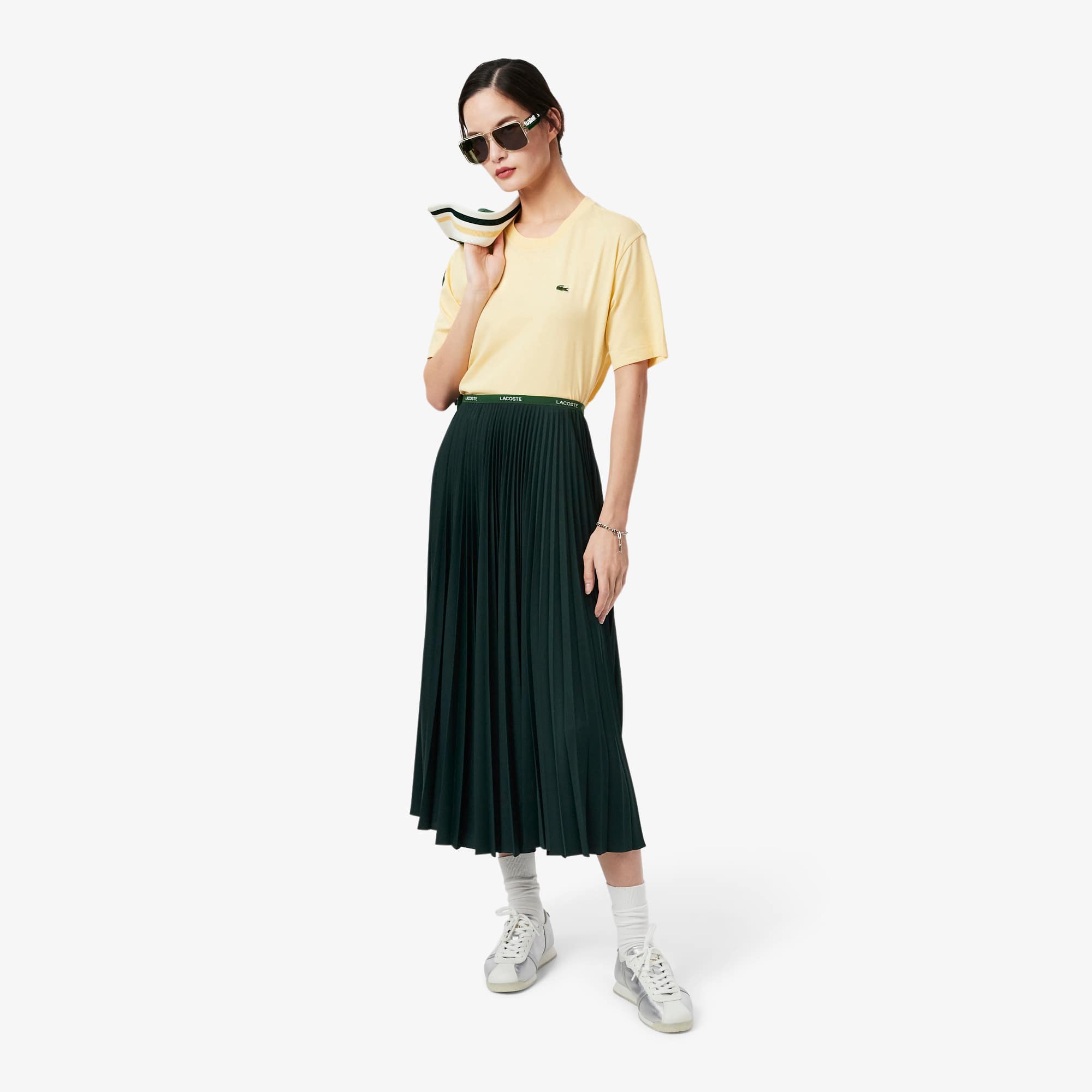 LACOSTE 長版百褶聚酯纖維裙（深綠色）｜官網代購 [JF1402-55N-YZP]