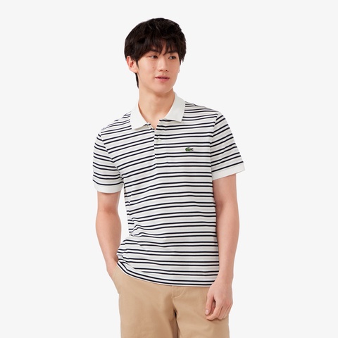 LACOSTE 多彩條紋鹿子地 Polo 衫（黑×白）｜官網代購 [PH5962-7XI]